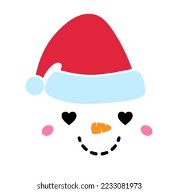 Snowman face in love. Christmas snowman head. Cartoon character. Flat style vector illustration.