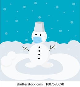 snowman with face mask vector graphics illustration 