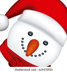 snowman face with red hat and scarf vector illustration