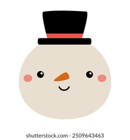 Snowman face round icon. Black hat. Cute Cartoon kawaii simple funny baby character. Merry Christmas. Nose carrot. Greeting card, sticker print template. Flat design. Isolated. White background Vector