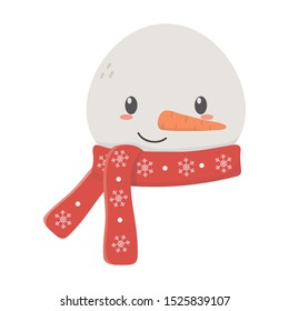 snowman face with scarf celebration merry christmas vector illustration