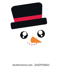 Snowman face with top hat. Vector illustration