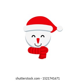Snowman face with winter Santa cap and scarf icon isolated on white background. Flat Winter, Holidays, Christmas and New Year Vector illustration