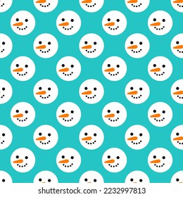 Snowman faces blue winter seamless pattern. Vector illustration.
