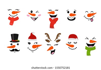 Snowman faces. Snowman vector icon. Isolated