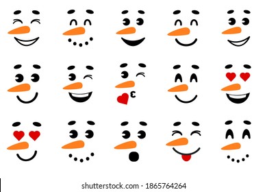 Snowman. Snowman faces. Vector illustration.