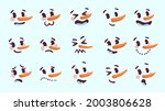 Snowman facial expressions. Funny faces, snowman with carrot nose vector set