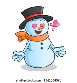 snowman fall in love mascot vector cartoon illustration