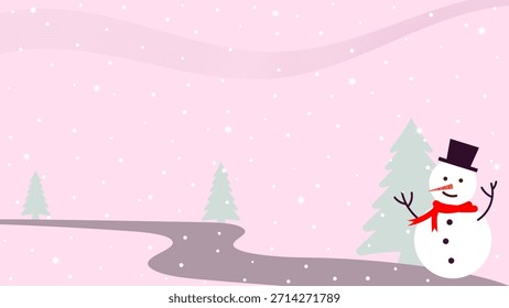 Muñeco De Nieve Y La Nieve Que Cae Sobre Un Fondo Rosa Brillante