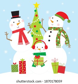 snowman family christmas greeting card design
