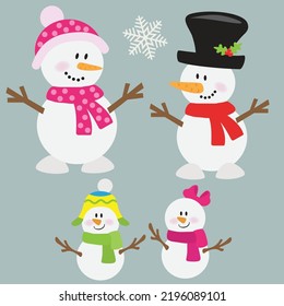 Snowman family vector cartoon illustration