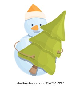 Snowman fir tree icon cartoon vector. Snow man. Winter fun