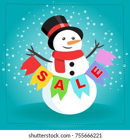 Snowman with flags with text Sale