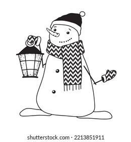 snowman with flashlicht vecror illustration with cartoon character