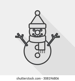 snowman flat icon with long shadow, line icon