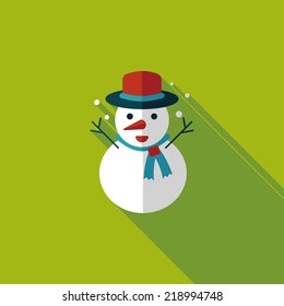 Snowman Flat Icon With Long Shadow,eps10