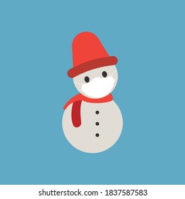 Snowman flat icon using a mask. winter symbol. Design template vector