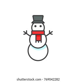 Snowman flat line colored icon.