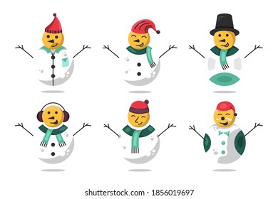 Snowman flat logo design, Winter fun character collection