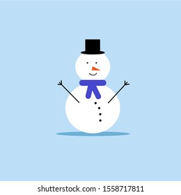 Snowman in flat style vector illustration. On white background. For greeting card or decor.