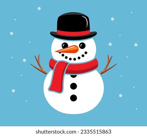 Snowman flat vector icon.Snowman with a red scarf .Cute snowman christmas character icon