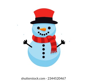 Snowman flat vector icon.Snowman with a red scarf .Cute snowman christmas character icon