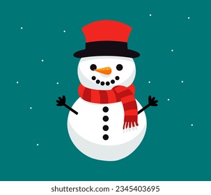 Snowman flat vector icon.Snowman with a red scarf .Cute snowman christmas character icon