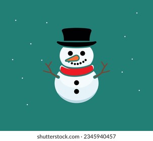 Icono de vector plano de Snowman.Snowman con una bufanda roja.Icono de personaje de navidad de nieve.