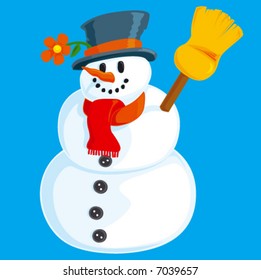Snowman with flower. Vector version.