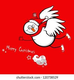 Snowman. Flying snowman. Vector illustration