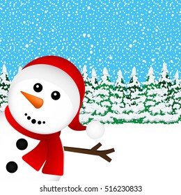 Snowman in the forest vector illustration holiday