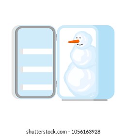 Snowman in fridge . Vector illustration
