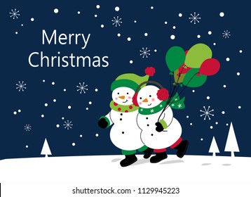 Snowman friends skiing together.