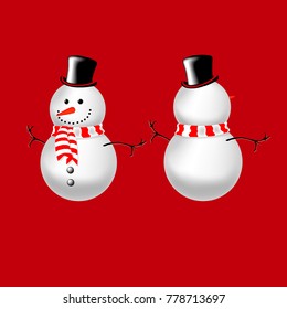 Snowman. Front and back side  Vector illustration