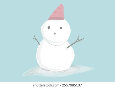 snowman frosty winter simple ilustration use pink hat