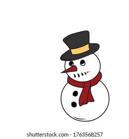Snowman funny in a hat and scarf .Vector children's design for greeting cards, banners.