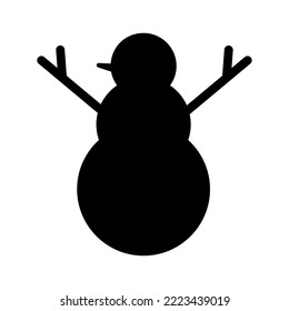 Snowman funny snow decoration silhouette vector. Snowball, hand from tree branch and nose from carrot, ice man christmas wintertime figure. Xmas celebration frosty ornament flat cartoon illustration