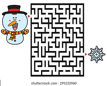 Snowman game. Vector illustration of labyrinth game with cute Snowman for children