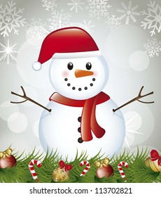 snowman with garland over gray background. vector illustration