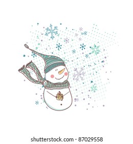 muñeco de nieve con caja de regalo
