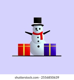 snowman with gift box illustration vector isolated