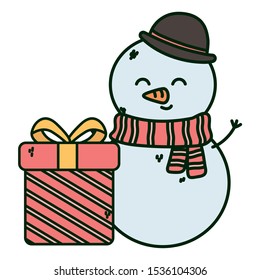 snowman gift box merry christmas vector illustration