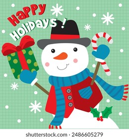 Snowman and Gift For Christmas Card or Bag design