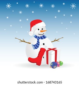 snowman with gift color vector illustration
