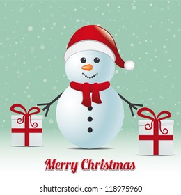 snowman gift snowy winter background merry christmas