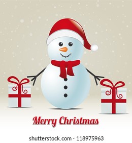 snowman gift snowy winter background merry christmas
