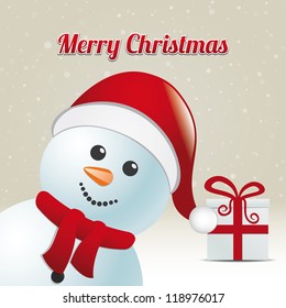 snowman gift snowy winter background merry christmas
