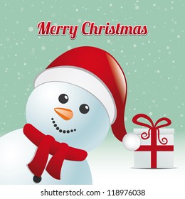 snowman gift snowy winter background merry christmas