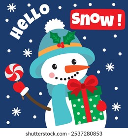 Snowman and Gift vector For Christmas Card or Bag design 