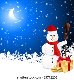 snowman with gift - vector illustration